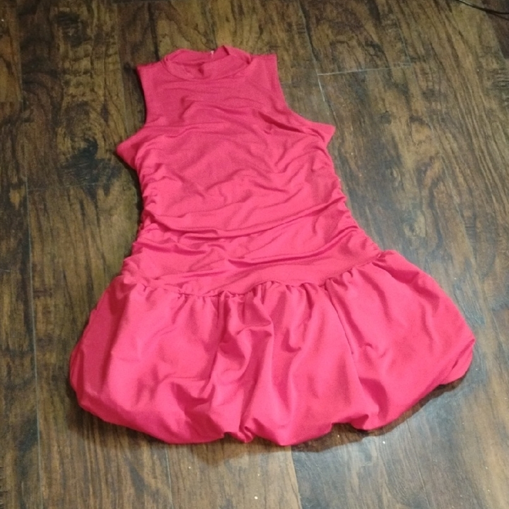 Sleeveless Bubble Hem Dress in Bright Pink